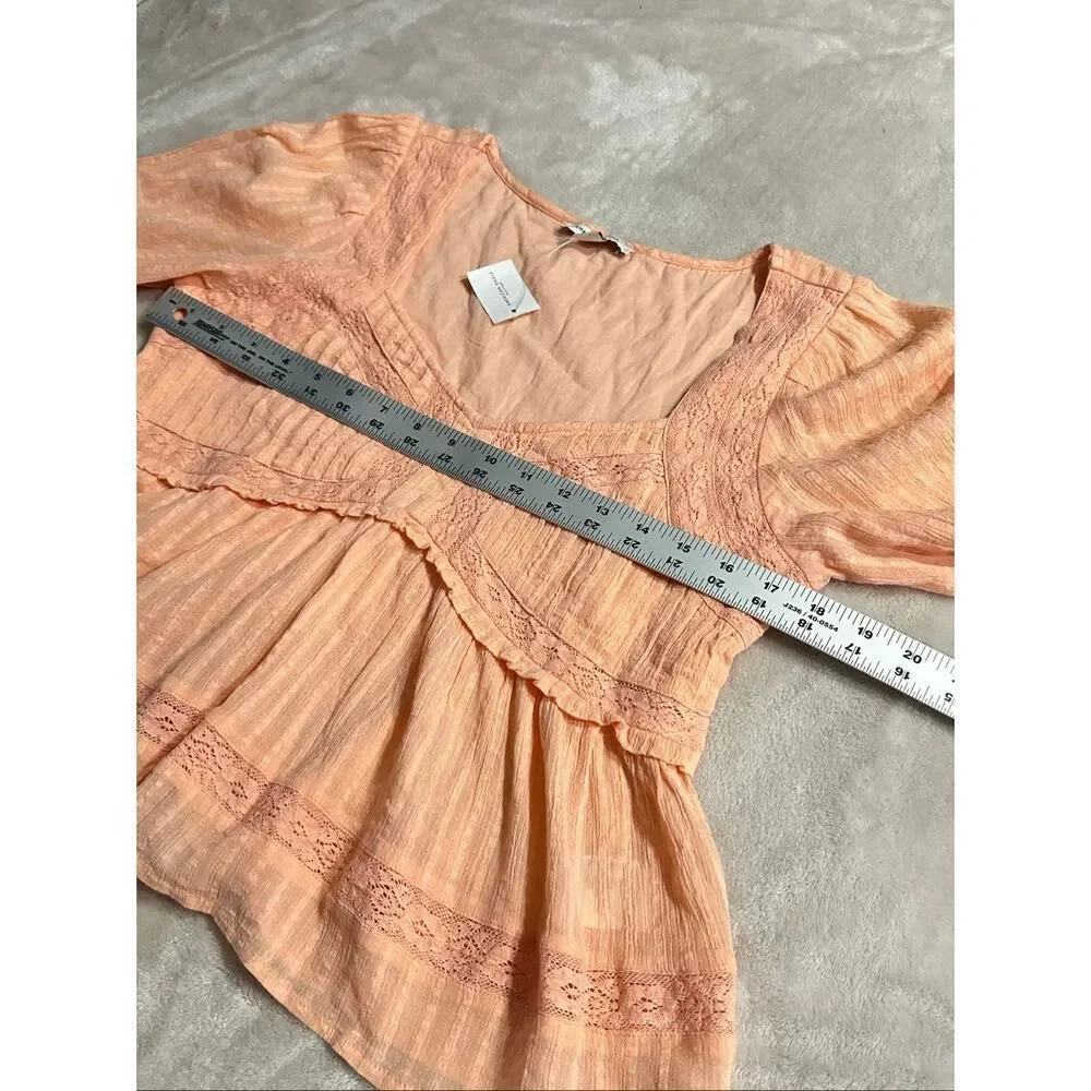American Eagle Peachy-Pink Lace-Accented Sweetheart Neckline Babydoll Top XS